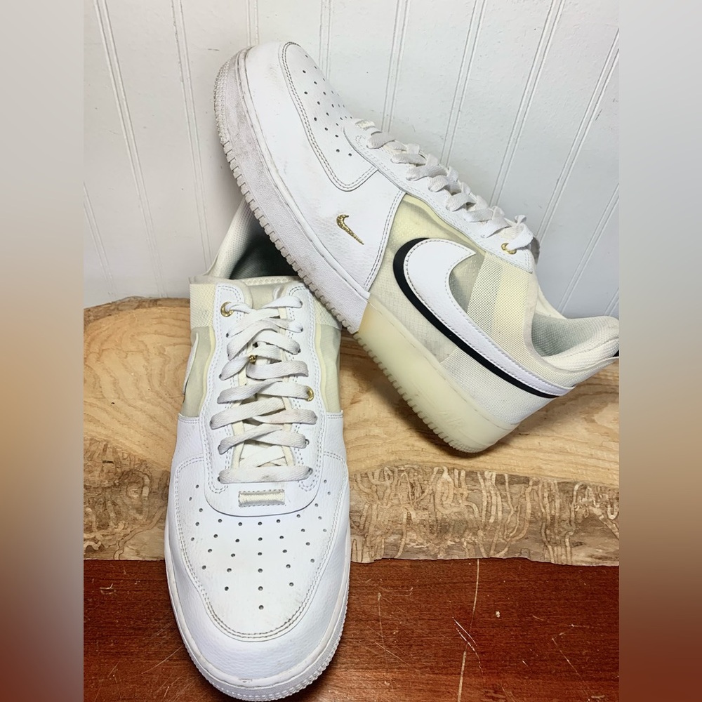 Nike Air Force 1 Low React White Sail Black Sneakers Leather Low Cut - 13